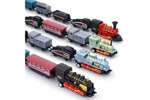 Crelloci 24 PCS Train Toy Sets, Mini Steam Train Toys, Steam Locomotive Tracks Cars, Steam Train Model, Die-cast Trains Playset for 3 4 5 6 Years Old Boys Girls Birthday Party Gifts