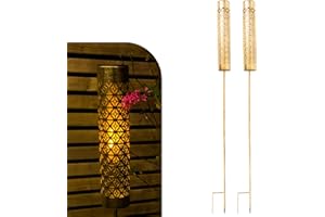 Gadgy Antorchas Solares LED con Efecto Llama en Movimiento – Set de 2 Luces Solares de Jardín de Metal – Iluminación Solar para Exterior, Jardín, Terraza o Balcón
