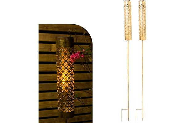 Gadgy Lot de 2 Lampes Solaires de Jardin avec Effet Flamme mobile – Torches LED Solaires Extérieures en Métal – Décoration Extérieure pour Jardin, Terrasse et Balcon – Lampes Solaires pour l'Extérieur