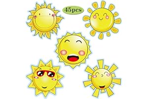 45 Stücke Bunte Sonnen Ausschnitte Glückliche Sonnen Ausschnitte Akzente mit Klebepunkt für Bulletin Board Klassenzimmer Dekoration Schule Frühling Sommer Thema Partyzubehör, 5,9 x 5,9 Zoll