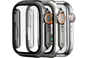 Dilhvy Etui na zegarek Apple Watch z osłoną ekranu ze szkła hartowanego, odporna na zarysowania twarda obudowa PC do akcesoriów Apple Watch (44 mm, kolor tytanowy + kosmiczna szara)