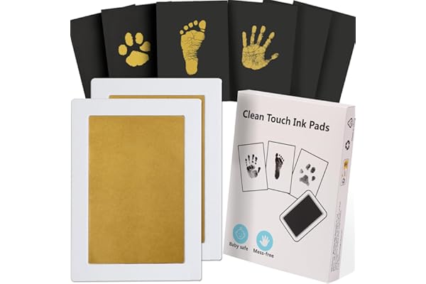Zemiu Kit Empreinte Pieds et Mains Bébé XL 2 Pas Clean Touch Tampons Bébé, Kit Empreinte Bebe Encre Pour Nouveau-nés Douche Cadeau Bebe Souvenir, Pattes De Chien Et Chat-L'or