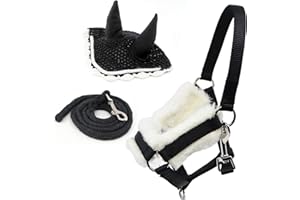 HOBBY HORSE LAND Hobby Horse - Set di accessori per cavezza con cordino e berretto anti-insetti, colore: nero e bianco, per attività di Hobby Horsing. Per Hobby Horse A4 e A3