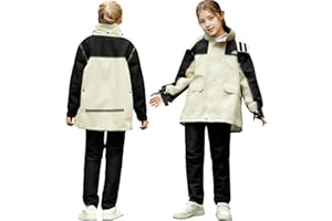 Domueay Fille Garçon Imperméable et Réfléchissante, Unisexe Léger Enfants Manteau Veste de Pluie et Pantalon Combinaison, Sport Extérieur Randonnée Vêtements de Pluie Ensemble pour 8-14 Ans