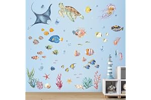 wondever Naklejki ścienne Under The Sea Tropikalne ryby oceaniczne odklej i naklej naklejki ścienne do pokoju dziecięcego do pokoju dziecięcego sypialni łazienki
