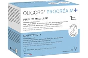 CCD Oligobs Procréa.M+ fertilité homme | Reproduction, Testostérone, Antioxydants | Myo-Inositol, L-Carnitine, NAC, Ubiquinol, Zinc, Sélénium, Vitamines | 30 sachets fruits rouges | Fabriqué en France