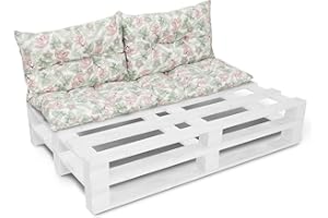 AMILIAN Set de cojines de asiento para banco de jardín, cojines para silla, cojines de respaldo, cojines para europalés 40 x 120 cm + 2 x 40 x 60 cm 08