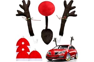 HUIKUANGEU Coche de Reno,Kit de Decoración Navideña para Coche 16.7 in,Astas de Reno para Decoración de Automóviles,Juego de Coches de Renos,Coche de Reno Decoración,para Coche Reno de Navidad