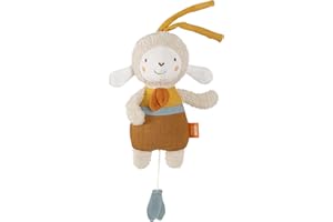 Fehn Mini-Spieluhr Schaf fehnNATUR - Kuscheltier & Einschlafhilfe aus Baumwolle aus biologischem Anbau - Melodie Weißt du wieviel Sternlein Stehen - Spielzeug für Unterwegs und Zuhause - für Babys