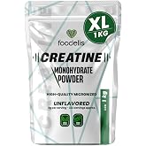 Foodelis Creatine Monohydrate 1 kg Powder, 333 Doses of 3 g, Unflavored | Micronised 200 Mesh &middot; No Additives &middot; With Dispenser