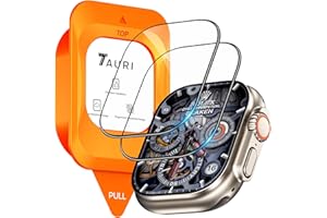 TAURI Ochraniacz ekranu do Apple Watch Ultra 49 mm 2024, 2-stopniowy automatyczny montaż, ochrona klasy wojskowej, osłona ze szkła hartowanego do Apple Watch Ultra 2/1 49 mm