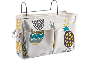 HNJKJEU Bett Organizer Bett Tasche mit Darhthaken Hängetasche Hochbett Aufbewahrungstasche für Buch, Magazin, Handy, Kopfhörer Bett Aufbewahrung (Ananas)
