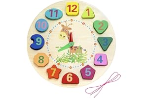 JOHOTONE Clock Toy Wooden Clock Puzzle Teaching Clock Toys Educational Game Gift for Kids Girls Boys
