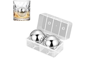 ELITECRAN 2 PCS 55MM Esferas de Hielo en Acero Inoxidable, Bolas de Hielo en Metal con Cajas de Almacenaj, Cubitos de Hielo Redondas Reutilizables, Stainless Steel Ice Balls, Piedras de Refrigerante (A)