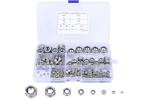 HAUSPROFI 170 Pcs Lock Nuts A2 Stainless Steel Locknut, 8 Sizes M2-M12 Nylon Insert Hex Nut Set with Durable Assortment Box, M2 M3 M4 M5 M6 M8 M10 M12 Assorted Locking Nuts