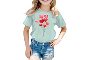 SOLU DAY8 T Shirts Kids Girls Age 3-13 Years Love Funny Graphic Crewneck Short Sleeve Teenage Girls Tshirts Summer Comfy Cute Cartoon Casual Jogging Athletic Tops