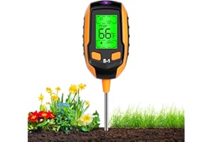 flintronic Testeur de Sol 4 en 1 pH-mètre, Testeur de Thermomètre de Plante Numérique avec Éclairement/Température/PH du Sol/Humidité du Sol, Jardin Hygromètre 4 en 1 Testeur de Sol