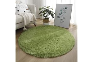 KAYBTNT Round Rug, Fluffy Shaggy Aesthetic Circle Rug, Plush Washable Non-Slip Soft Area Circular Fuzzy Rugs, Cute Carpet for Kids Baby Nursery Girls Living Room Bedroom Home,Green,100cm/40inch