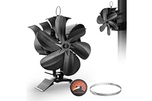 HECUSAM Kaminventilator, Leiser Kamin Ventilator Ofenventilator Ohne Strom, Stove Fan for Fireplace, mit 1pcs Ersatzteil Ring&Thermometer, Kaminlüfter für Holz/Brennholz/Feuerstelle/Ofenrohr