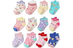 HaimoBurg 12 Paia di Calze Antiscivolo in Cotone Traspirante per Bambini da 1 a 5 Anni,Calzini Bambino Bambina Neonato