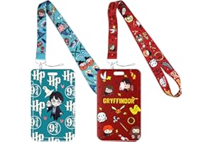 HOMEK 2 pièces Porte Badge Cordon Tour de Cou avec Porte-cartes, Harry Potter Porte Badge Strap Neck pour Porte Badges d'Identification, Cartes d'étudiant Clés Exposition Bureau, Rouge Bleu-A