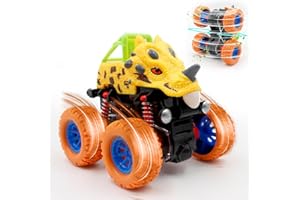 SLETIE Car Toys for 2 3 4 Year Old Boy, 1 Pack Dinosaur Monster Truck Toys Cars for Kids Age 3-10, Pull Back Friction Inertia Cars for 2 3 4 Year Old Boys Toddler Car Toys, Yellow