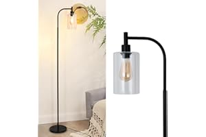 Lumiup Lampadaire Sur Pied Salon, Lampe Sur pied Noir, Base E27 Lampadaire Chambre, Lampadaire Sur Pied, Lampadaire Abat-jour en Verre, Lampadaire pour Chambre 168 * 25 CM (Sans Ampoules)