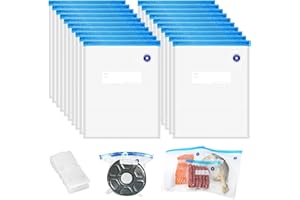 AETHERAURORA 20 Stück Gefrierbeutel Wiederverwendbar 30 x 34 cm mit Ventil Zipper und 2 Dichtungsklammern Filament Vakuumbeutel Kit BPA Frei für Lebensmittelaufbewahrung, Vakuumgaren, 3D Drucker Glühfaden Lagerung