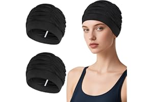 Kiiwah 2 Pièces Bonnets de Bain Élastique, Bonnet de Natation en Tissu Polyester Confortable, Cagoule Piscine Élégante pour Cheveux Longs Femme Homme Enfant