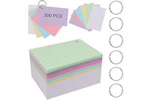 QUOTRE Lot de 300 cartes d'index lignées perforées, 3 x 5 inch avec 5 anneaux de reliure cartes flash pour étudier pour apprendre la mémoire