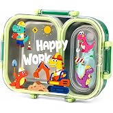 Vagonlife Bento 600ml Lunchbox Sevimli Desenli Tek Katlı 2 B&ouml;lmeli Sızdırmaz Paslanmaz &Ccedil;elik Sefer Tası &Ccedil;ocuk Okul Yemek Kutu