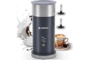 AMZCHEF Espumador de Leche Eléctrico 4 en 1 IPX6 – Espuma Caliente y Fría en 80s, 240 ml Calentador de Leche, Acero Inoxidable, Uso Doméstico
