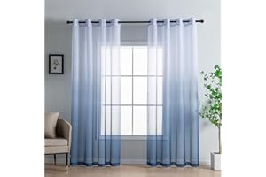 DWCN Voile Curtain Blue Gradient Curtains for Living Room Net Curtains for Windows Sheer Bedroom Crurtains Eyelet Set of 2, 55 x 84 Inches
