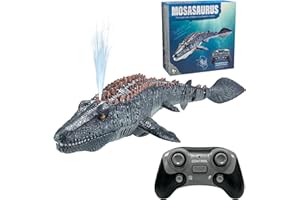 YATOSEEN Juguetes Mosasaurus con Control Remoto para niños, Barcos Teledirigido, Barco de Dinosaurio Eléctrico RC con Agua pulverizada y luz para Piscina, Lago, baño, Juguetes de baño