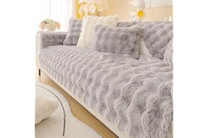 Nitoope Rabbit Plush Sofa Cover 1 2 3 Seater, Soft Warm Sofa Slipcover For Corner L Shape, Funny Fuzzy Sofa Cover, Non-Slip Velvet Sofa Cushion Covers, Thick Furniture Protector