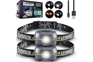Aennon Torcia Frontale Ricaricabile (Confezione da 2) - 220 Lumen -, Batteria da 30 Ore - Lampada Frontale LED Impermeabile per il Campeggio, la Corsa, l'Escursionismo