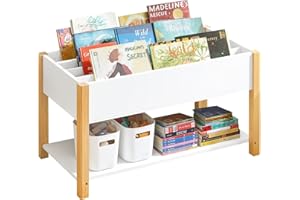 SoBuy Children Kids Bookcase Bookshelf Toy Shelf Storage Display Shelf Rack Organizer White and Natural W85 x D42 x H45cm KMB35-W