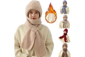 Kashyke Kapuzenschal Damen Winter Schal mit Kapuze Schalmütze Mützenschal Kaputzenschal Frauen Winddichte Pullovermütze Winter Warm Strick Mütze mit Schal Mütze Wintermütze 2 In 1