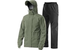 Coutyuyi Men's Waterproof Jacket with Pants Two Pieces Lightweight Raincoat Outdoor Rain Suit