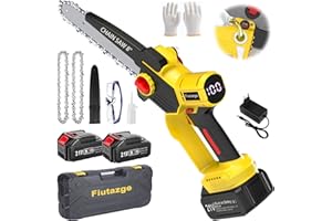 FIUTAZGE Mini Motosega a Batteria 8 Pollici, Motosega a Batteria con 2 Batterie e Caricabatterie, 21 V Brushless Motosega, con Pompe Dell'olio, per La Potatura dei Rami e Il Taglio del Legno