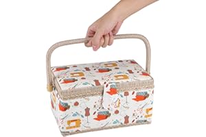 lyrlody Costurero Estándar Portable, Caja de Costura de Tela con Compartimentos para Manualidades, 27.8 x 18 x 14.5 cm