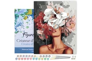 Figured'Art Peinture par Numéro Adulte avec Cadre Beauté derrière les fleurs - Activité Manuelle Kit de Loisir Créatif DIY Numéro d'Art Complet - 40x50cm toile tendue sur châssis