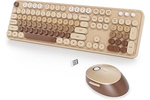 SbocKeeb Tastiera e Mouse Senza fili, Americana QWERTY，Cute Tastiera Wireless con Tastierino Numerico, 2.4 GHz Retro Macchina Da Scrivere Full-sizewith Tasti Rotondi(Colorful Coffee)