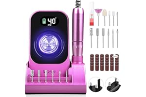 Taladro de uñas profesional 40000 RPM, Urbuti 12 en 1 Lima de uñas eléctrica 4000 mAh con pantalla LCD, velocidad ajustable, silencioso, taladro de manicura portátil para salón/hogar (púrpura)