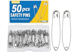 Caianwin 50 PCS Safety Pins 45mm Safety Pins Large with Practical Box Big Safety Pin for Clothes, Fastening and Sewing Clothes and Handicrafts, Jewellery Making