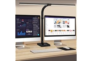 LOTTBUTY Doppelkopf Schreibtischlampe LED dimmbar,24W 80CM Schreibtischlampe groß und hell,Augenschutz desk lamp büro lampe schwarz,Schwanenhals tischlampe monitor lampe mit 25 Beleuchtungsmodi (Schwarz)