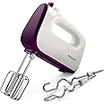 PHILIPS HR3740/11 Viva Collection Hand Mixer -White/Deep Purple, 400W, Stainless Steel Hooks, 5 speeds + turbo, Double Balloon Beater + Kneading tool - International Version