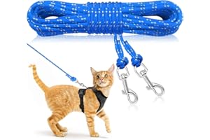 Rypet Reflective Cat Long Leash - 50 FT Escape Proof Walking Leads Yard Long Leash Durable Safe Personalized Extender Leash Traning Play Outdoor for Kitten, Puppy, Rabbit and Small Animals