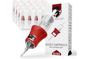 WARRIOR PRO Cartuchos agujas tatuaje con mango goma silicona Cartridges tattoo esterilizado Revestimiento redondo 20piezas Acero quirúrgico japonés Maquillaje permanente PMU(0.25MM-0807RL)