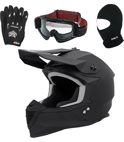 Zorax Matt Black XL (61cm) ZOR-X305 Motocross Helmet & Gloves XL